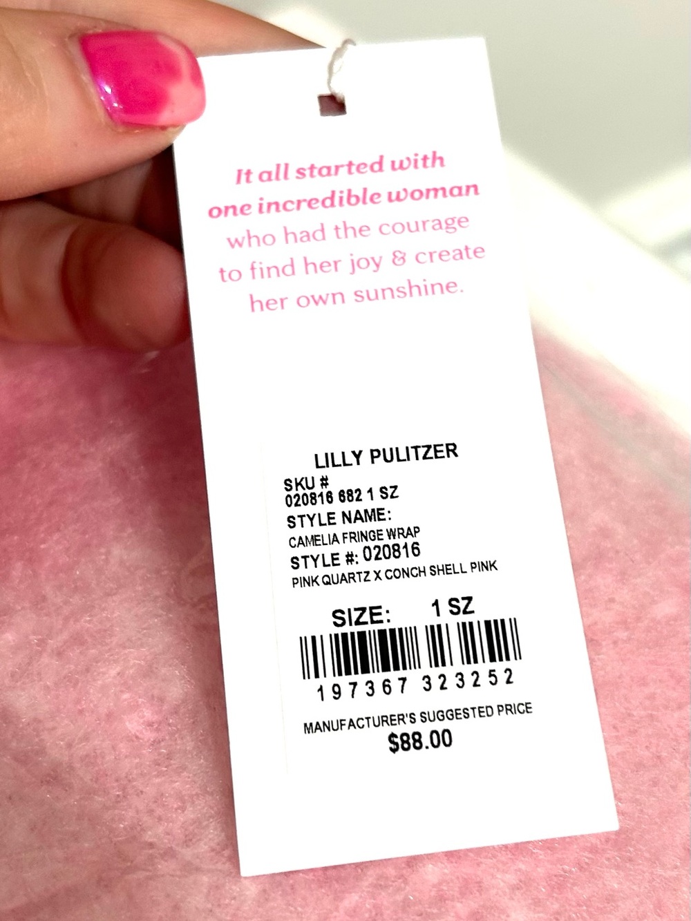 NWT Lilly Pulitzer Camelia Fringe Wrap, Pink Quartz x Conch Shell - Picture 5 of 5